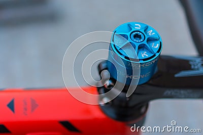 Macro detail of a colored bike headset Editorial Stock Photo