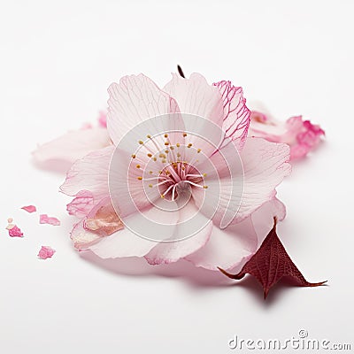 macro detail of cherry blossom flower petals isolated on white background Stock Photo