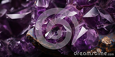 Macro detail to precious stone consisting of a violet or purple variety of quartz, ametyst raw material stone, jewelry Stock Photo