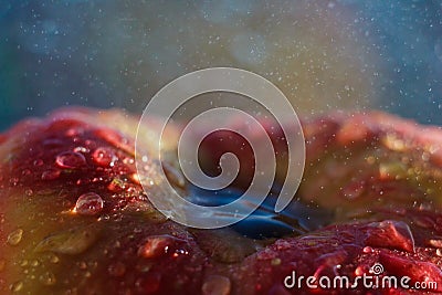 Macro drops fruit. Washing fruit. Healthy food. Vegetarian food Stock Photo