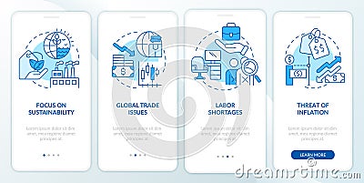 Macro economy trends blue onboarding mobile app screen Vector Illustration