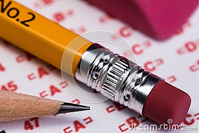 A 1:1 macro of the eraser end and the sharpened end of two 2 pe Stock Photo