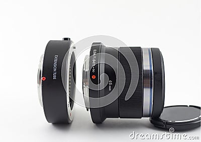 Macro extension tube with camera lens use for close-up photos Stock Photo