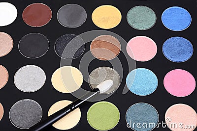 Macro eye shadow palette makeup with brush Stock Photo
