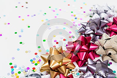 Macro festive bows with confetti Stock Photo