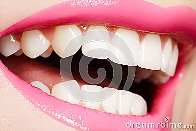 Macro happy female smile with healthy white teeth Stock Photo