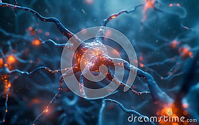 Macro image of Glowing the neural network that transfers impulses and information Stock Photo