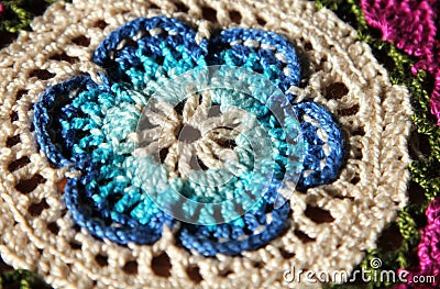 Macro image of handmade knitted flower Stock Photo