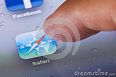 Macro image of running Safari web browser on an Editorial Stock Photo