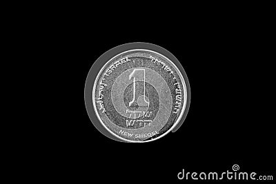 Israeli Shekel Coin Isolated On Black Stock Photo