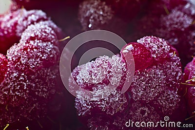 Macro juicy red raspberries Stock Photo