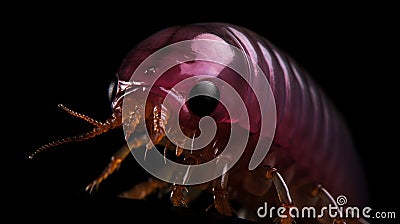 Macro Marvel: Close-Up Portrait of a Pink Maggot on Black Stock Photo