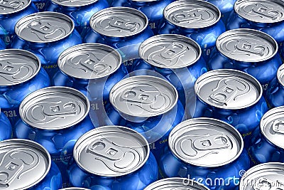 Macro of metal cans with refreshing drinks Stock Photo