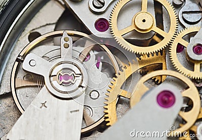 Macro Metal Cogwheels, Concept Teamwork Stock Photo