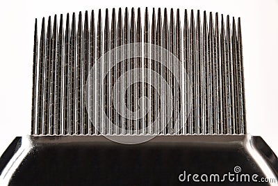 Macro of metal lice comb with long spikes Stock Photo