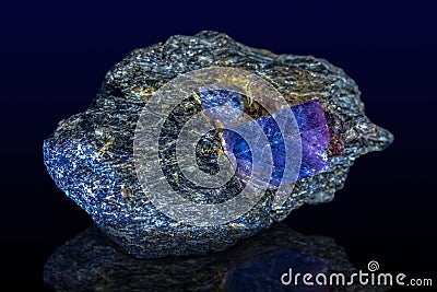 Macro mineral raw uncut blue sapphire crystal-close up Stock Photo