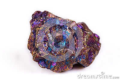 Macro mineral stone Blue Rainbow Titanium Crystal it white background Stock Photo