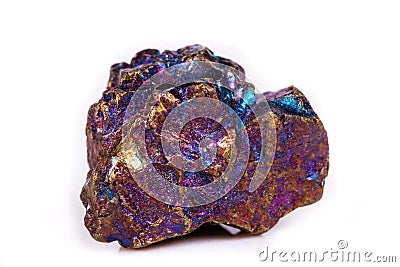 Macro mineral stone Blue Rainbow Titanium Crystal it white background Stock Photo