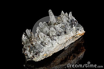 Macro mineral stone Galena, Sphalerite, Pyrite, Quartz on a black background Stock Photo