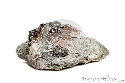 Macro mineral stone quartz chlorite Palygorskite rock on a white Stock Photo