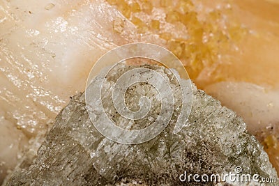 Macro mineral stone Stilbite on Apophyllite on a black background Stock Photo