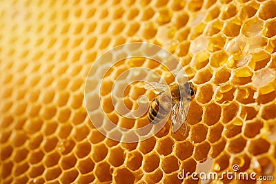 Macro photo of a bee on a honeycomb. National honey bee day. September honey month Stock Photo