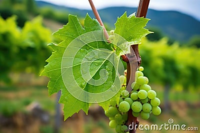 macro photo of a biodynamic grape with leaves in background Stock Photo
