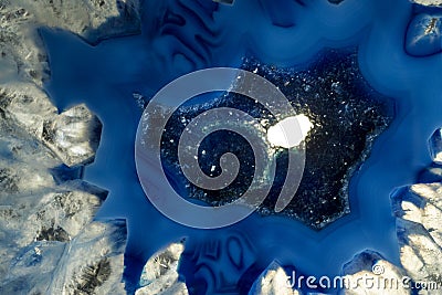 Macro photo of a blue agate rock slice. Stock Photo