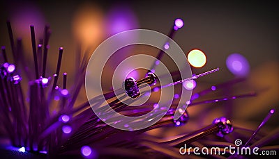 Macro photo of a bunch of wires with purple lights in the background Stock Photo