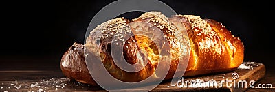 Macro Photo Challah Bread On Stone Rustic Pub Stock Photo