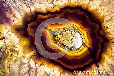 Macro photo of a colorful agate rock slice. Stock Photo