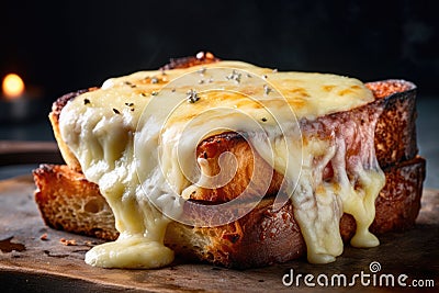 Macro Photo Croque Monsieur On Stone Rustic Pub Stock Photo