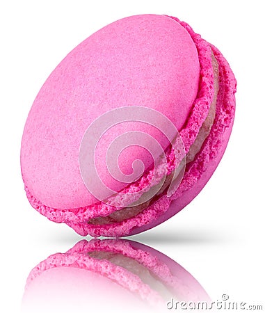 Macro photo of french pink rose macaroon isolated on white with clipping path Stock Photo