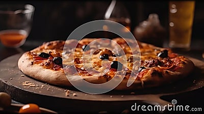 Macro Photo Front Macro Pizza On Stone Rustic Pub. Generative AI Stock Photo