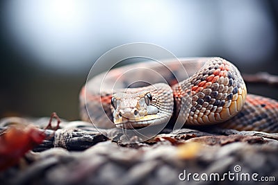macro photo of rattlesnake skin while coiled in hunting stance Stock Photo