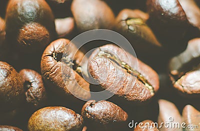 Macro photo of roasted coffee beans in matte finish Stock Photo