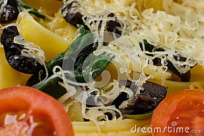 Macro photo with shallow depth of field of pasta with parmesan Stock Photo