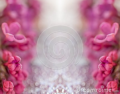 Macro photo of a silver glittery background with lilac flowers Stock Photo