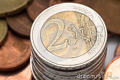 Macro photo of a stack of euro coins Stock Photo