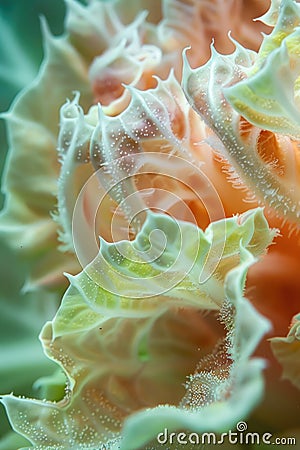 Macro photograph captures the intricate layers and ruffles of a cabbage Stock Photo