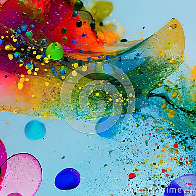A macro photograph of colorful ink drops swirling and blending together in an abstract display5, Generative AI Stock Photo