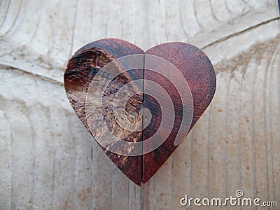 Macro Photograph of Handcrafted Little Wooden Heart Stock Photo