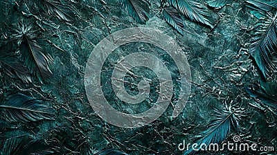 A macro photograph of a teal feather background, with a textured, overlapping pattern. Stock Photo