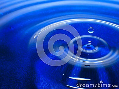 Macro photography of a dark blue water drop / ink drops splash and ripples, wet, conceptual for environmental, conservation, droug Stock Photo