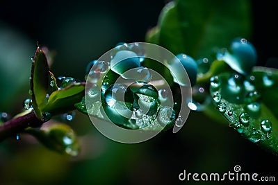 macro photography of dew on the leaf Stock Photo