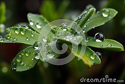 macro photography of dew on the leaf Stock Photo