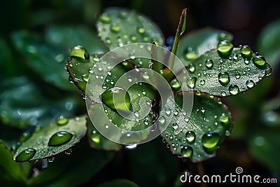 macro photography of dew on the leaf Stock Photo