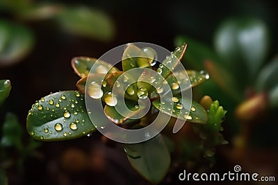 macro photography of dew on the leaf Stock Photo