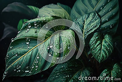 macro photography of dew on the leaf Stock Photo