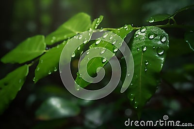 macro photography of dew on the leaf Stock Photo